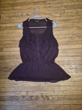 Express Women's Purple Sleeveless Ruffle Plum Top
